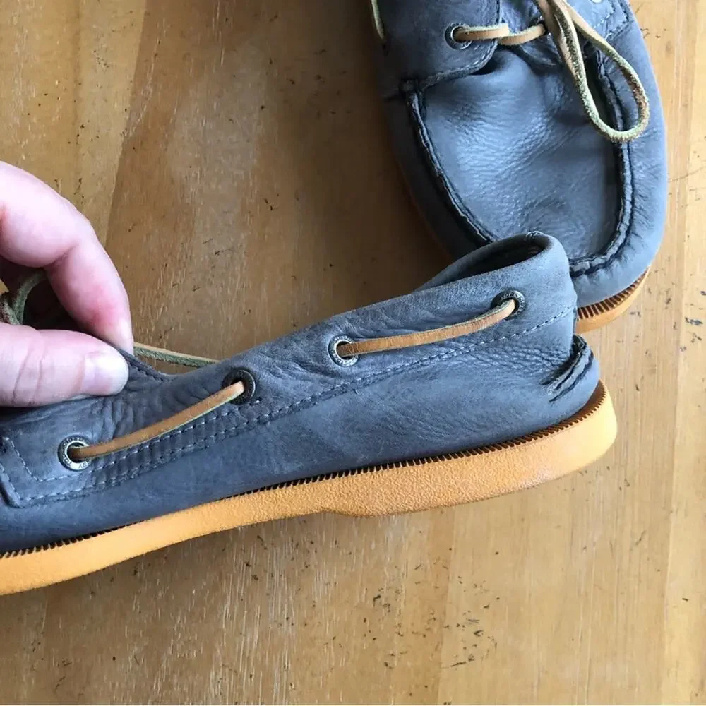 Vintage Boat Shoes Grey Leather Sperry Top-Sider Original Gray Prep Yellow Sole